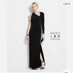 Kate Hudson for Ann Taylor Little Black Maxi Dress w One Sleeve and Cutout Slit